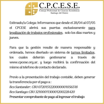 Atención CPCESE desde el 28/4 al 07/05